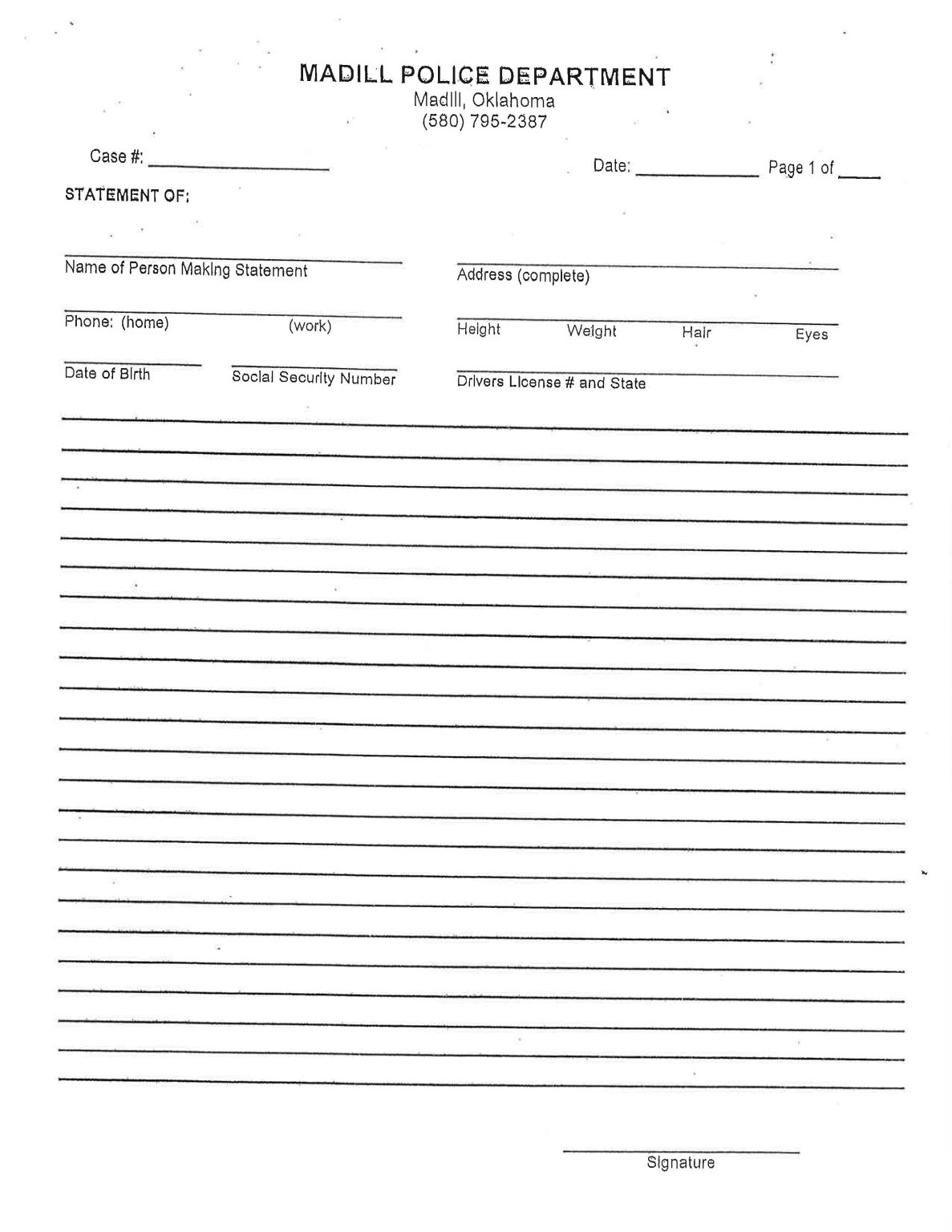 Police Statement – City of Madill